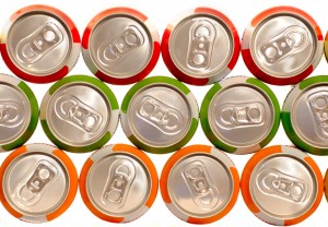 color aluminum drink cans piled